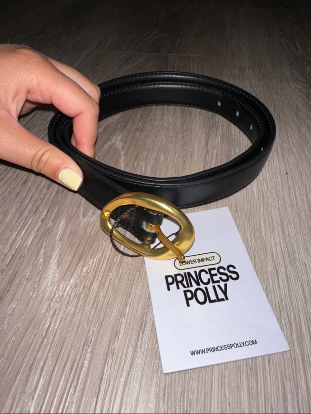 Princess Polly Black Belt with Gold Heart Buckle